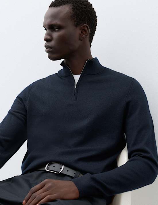 Pure Extra Fine Merino Wool Half Zip Jumper