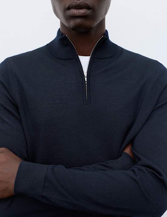 Pure Extra Fine Merino Wool Half Zip Jumper