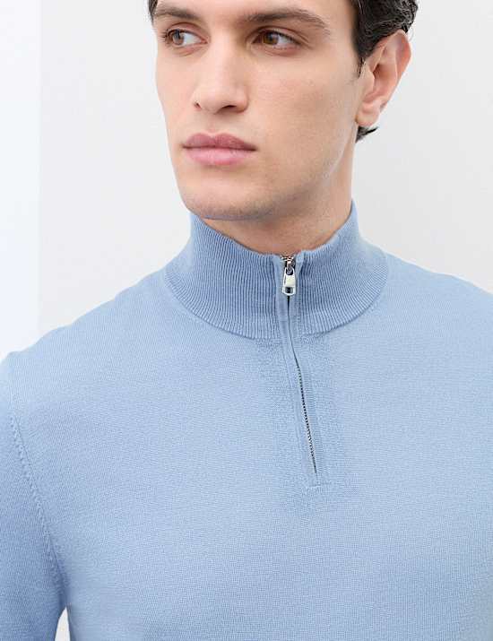 Pure Extra Fine Merino Wool Half Zip Jumper