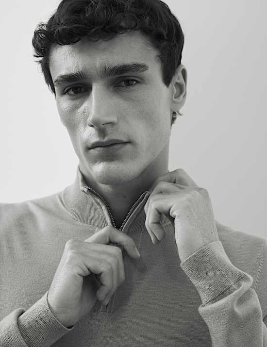 Pure Extra Fine Merino Wool Half Zip Jumper