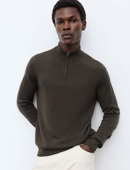 Pure Extra Fine Merino Wool Half Zip Jumper