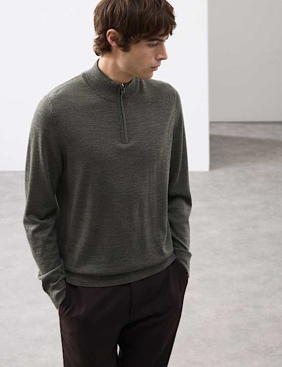 Pure Extra Fine Merino Wool Half Zip Jumper