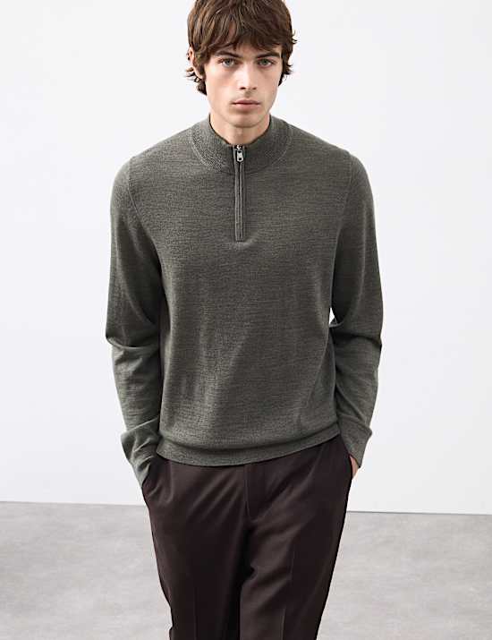 Pure Extra Fine Merino Wool Half Zip Jumper