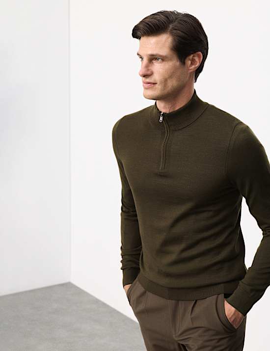 Πουλόβερ με φερμουάρ από μαλλί Merino Extra Fine