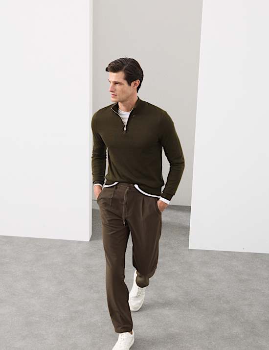 Πουλόβερ με φερμουάρ από μαλλί Merino Extra Fine