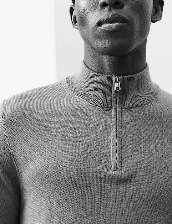 Pure Extra Fine Merino Wool Half Zip Jumper