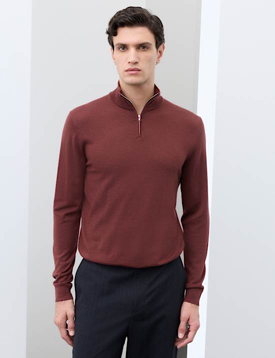 Pure Extra Fine Merino Wool Half Zip Jumper