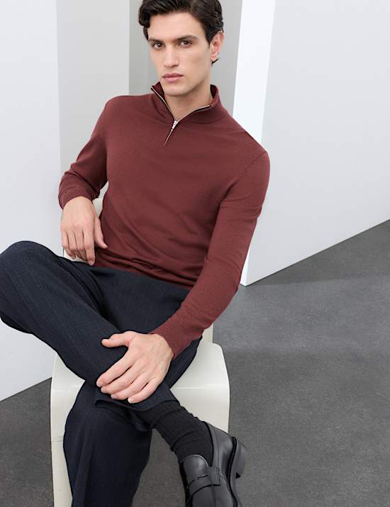 Pure Extra Fine Merino Wool Half Zip Jumper