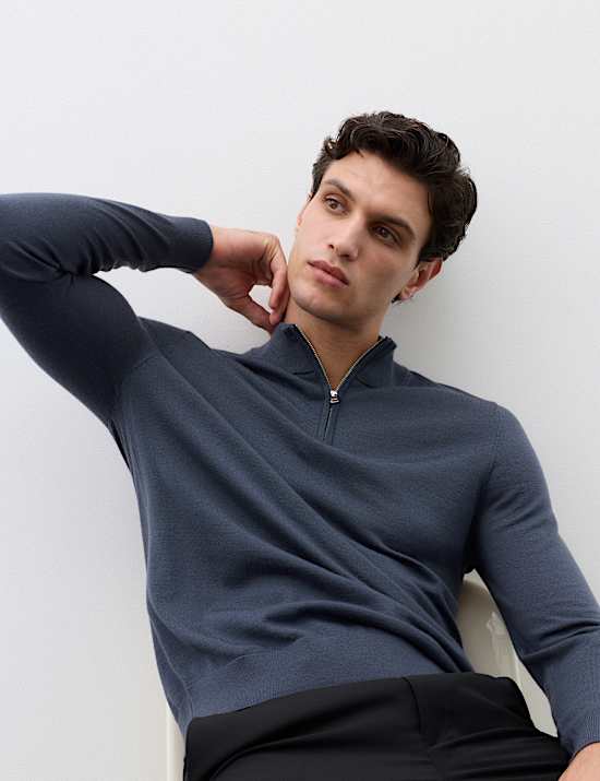 Pull 100 % laine de m&eacute;rinos extra-fine &agrave; col zipp&eacute;
