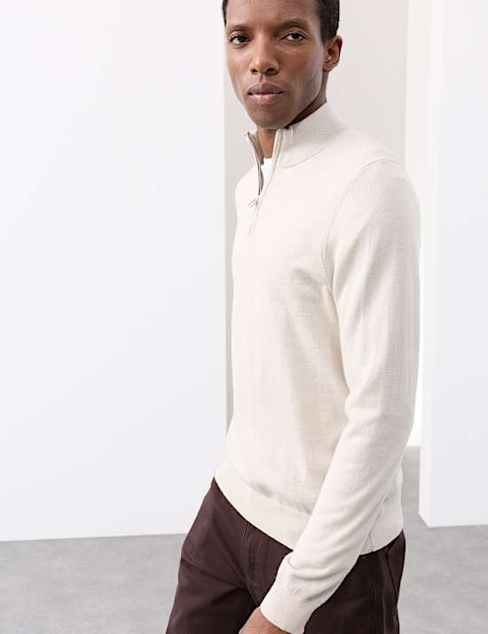 Pure Extra Fine Merino Wool Half Zip Jumper