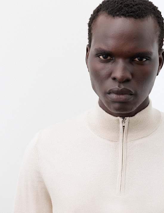Pure Extra Fine Merino Wool Half Zip Jumper