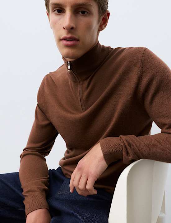 Pure Extra Fine Merino Wool Half Zip Jumper