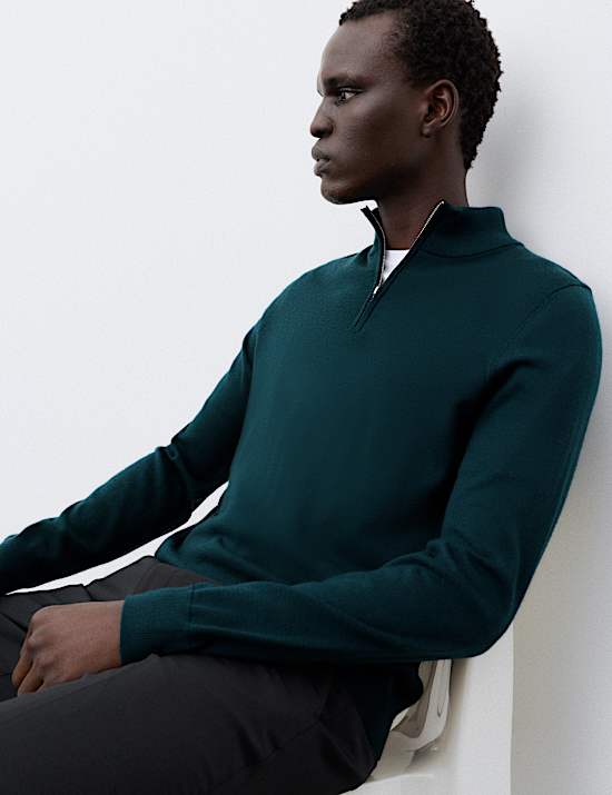 Pure Extra Fine Merino Wool Half Zip Jumper