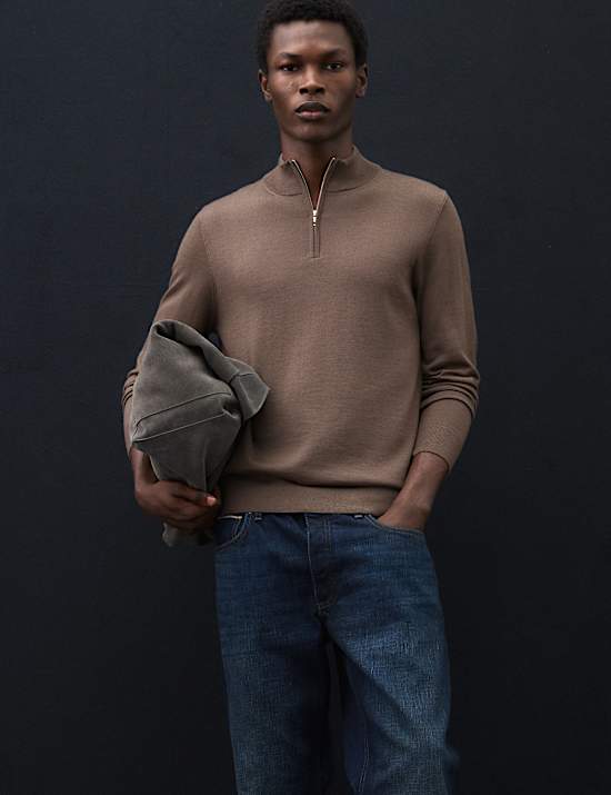 Pure Extra Fine Merino Wool Half Zip Jumper
