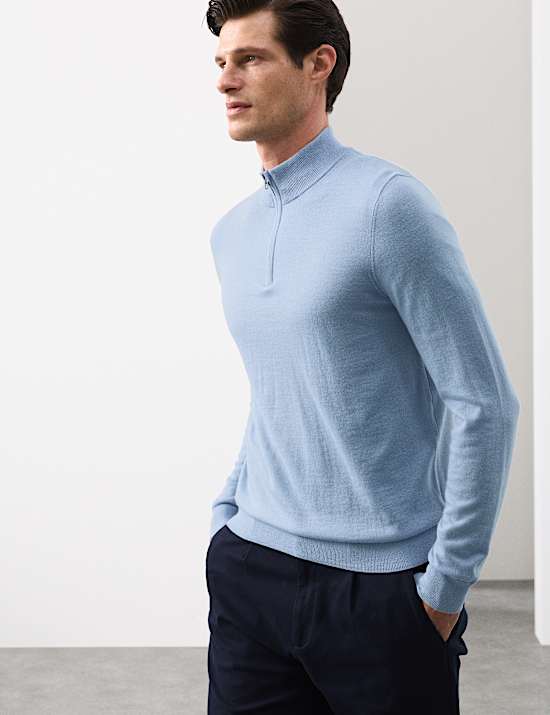 Pure Extra Fine Merino Wool Half Zip Jumper