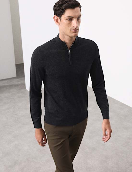 Pure Extra Fine Merino Wool Half Zip Jumper