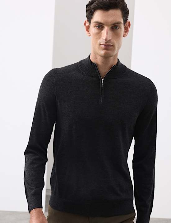 Pure Extra Fine Merino Wool Half Zip Jumper