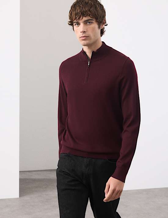 Pure Extra Fine Merino Wool Half Zip Jumper