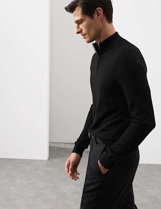 Pure Extra Fine Merino Wool Half Zip Jumper