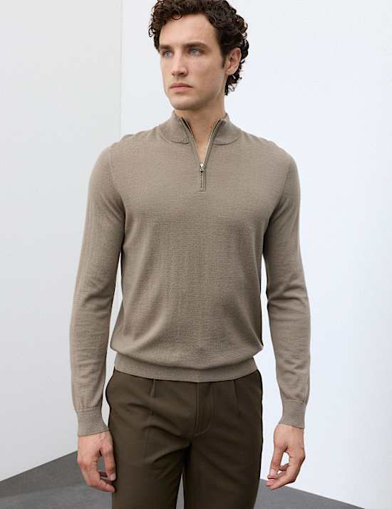 Pure Extra Fine Merino Wool Half Zip Jumper