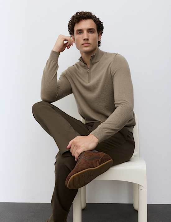 Pure Extra Fine Merino Wool Half Zip Jumper
