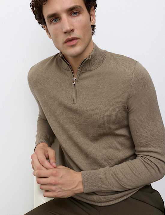 Pure Extra Fine Merino Wool Half Zip Jumper