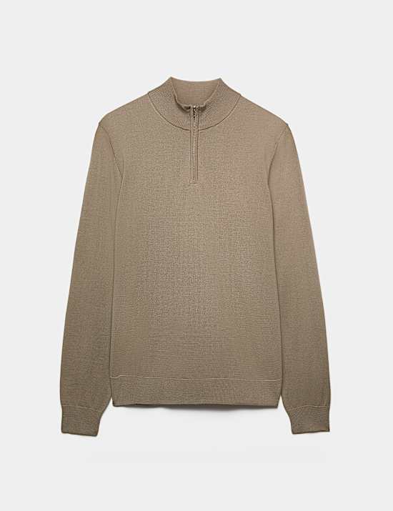Pure Extra Fine Merino Wool Half Zip Jumper