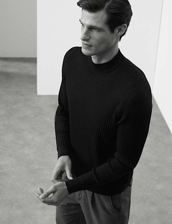 Pull c&ocirc;tel&eacute; en laine m&eacute;rinos m&eacute;lang&eacute;e &agrave; col rond