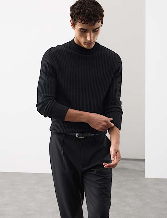 Merino Blend Rib Mock Neck Jumper