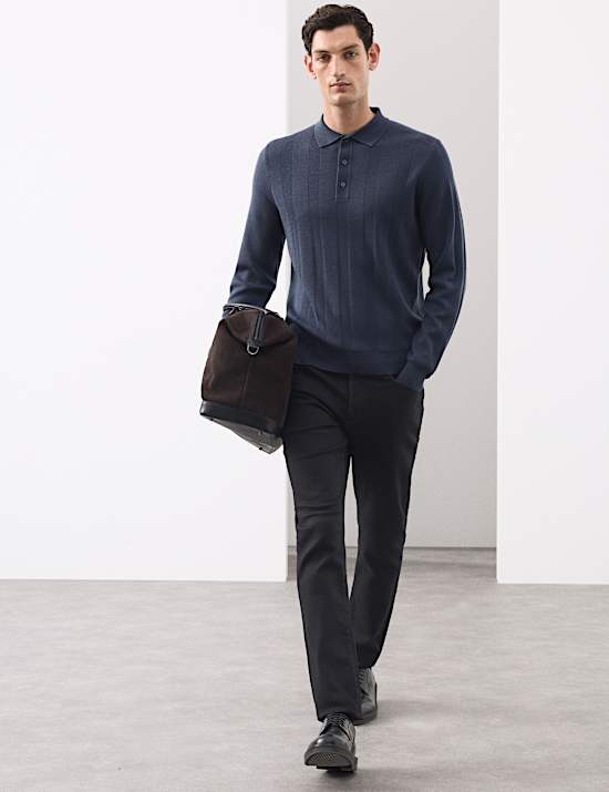 Dzianinowa koszulka polo z mieszanki wełny merino Extra Fine