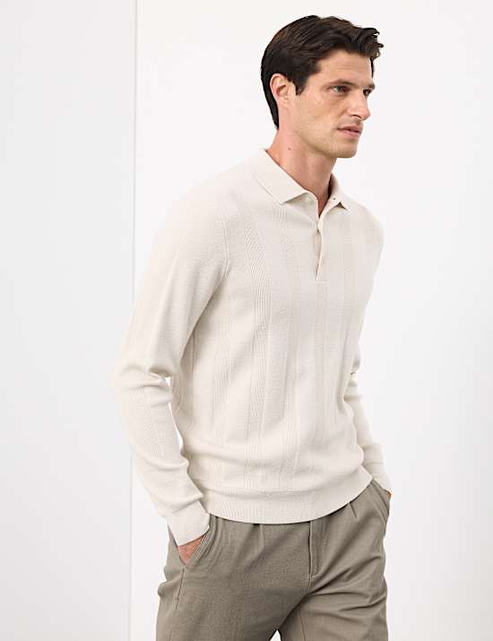 Extrafein gestricktes Poloshirt aus Merinomischung