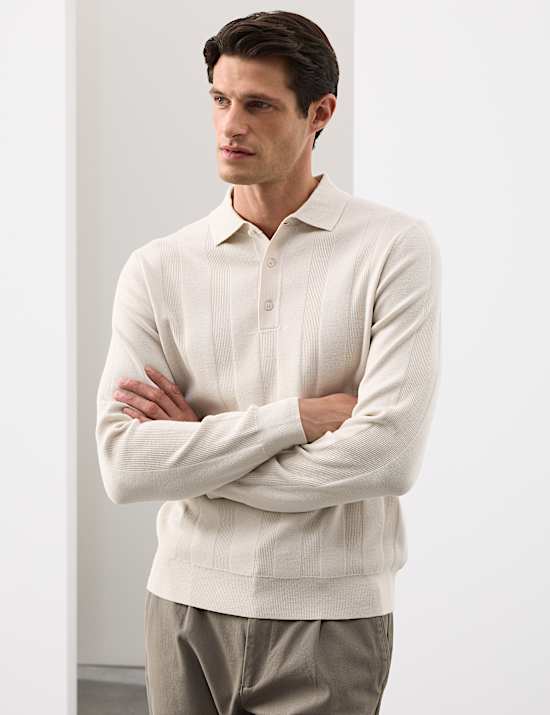 Extrafein gestricktes Poloshirt aus Merinomischung