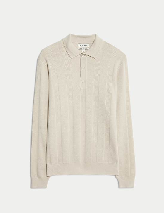 Extrafein gestricktes Poloshirt aus Merinomischung