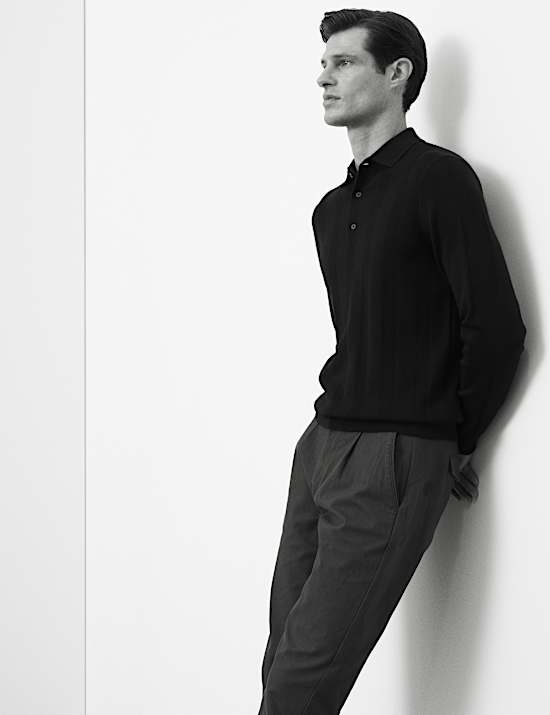 Extrafein gestricktes Poloshirt aus Merinomischung