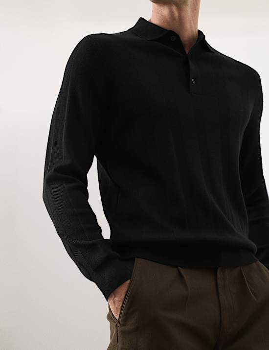 Extrafein gestricktes Poloshirt aus Merinomischung