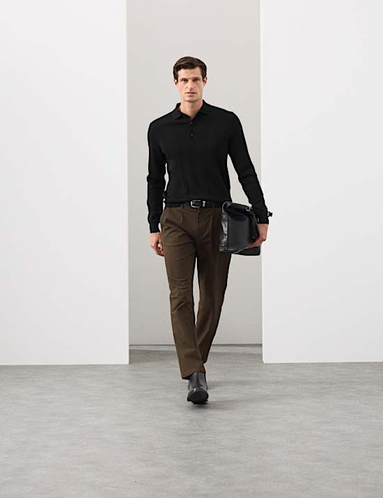 Extrafein gestricktes Poloshirt aus Merinomischung