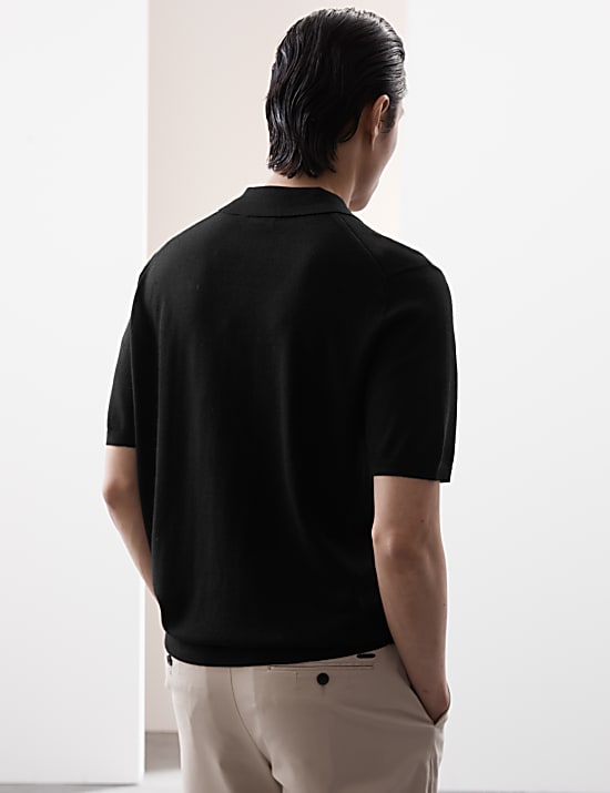 Pure Extra Fine Merino Wool Knitted Polo Shirt
