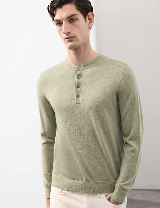Pure Extra Fine Merino Wool Henley Jumper