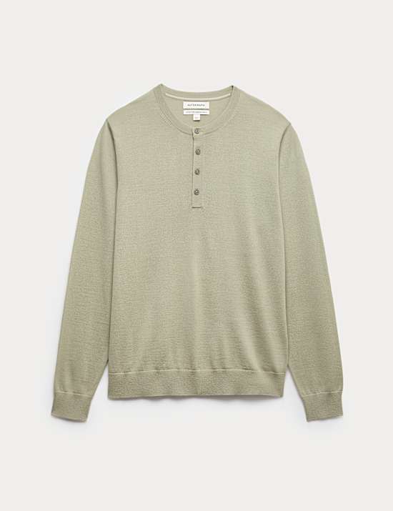 Pure Extra Fine Merino Wool Henley Jumper