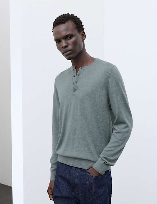 Pure Extra Fine Merino Wool Henley Jumper