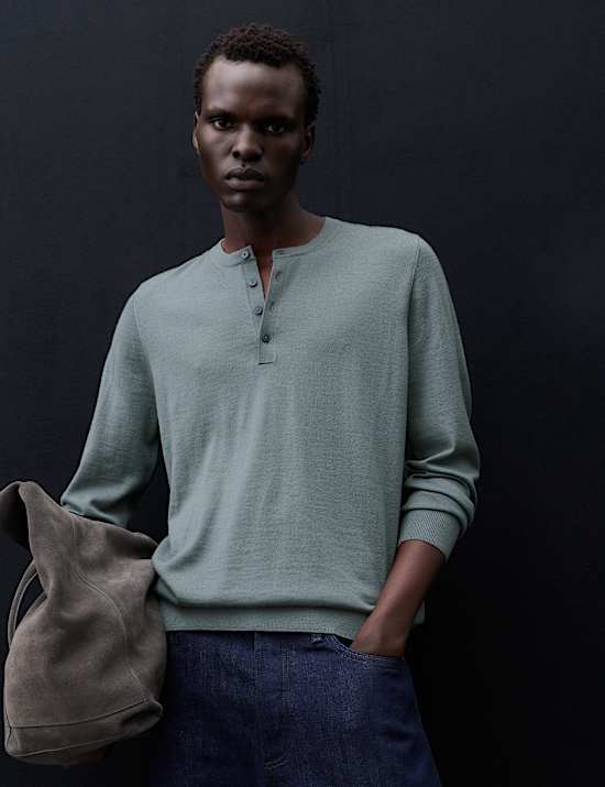 Pure Extra Fine Merino Wool Henley Jumper