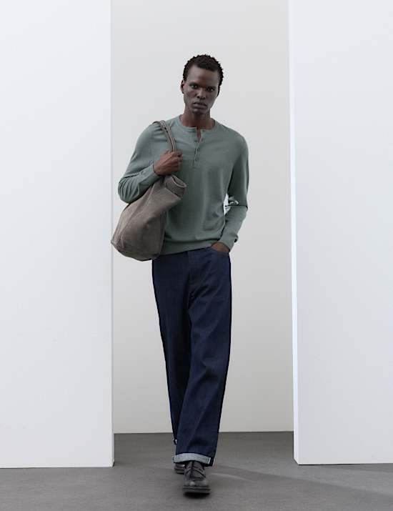 Pure Extra Fine Merino Wool Henley Jumper