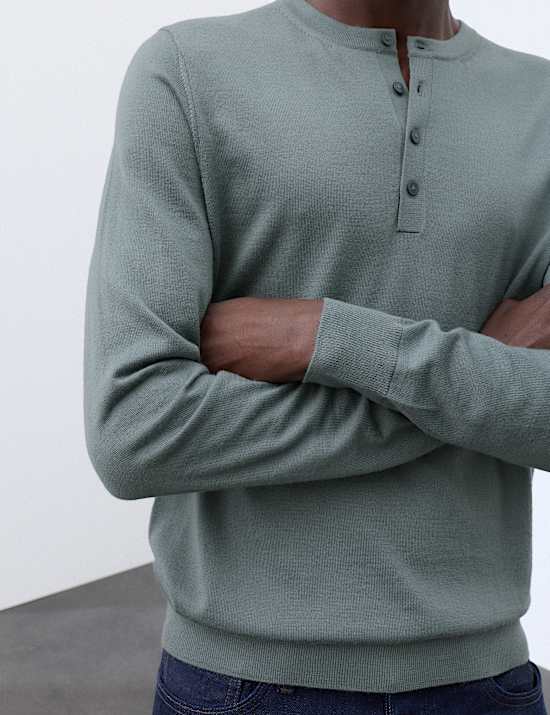Pure Extra Fine Merino Wool Henley Jumper