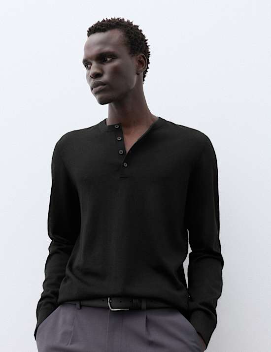 Pure Extra Fine Merino Wool Henley Jumper