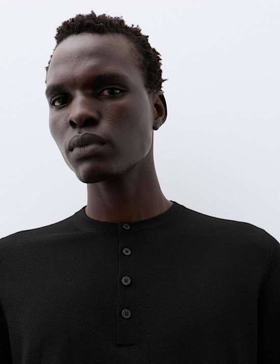 Pure Extra Fine Merino Wool Henley Jumper