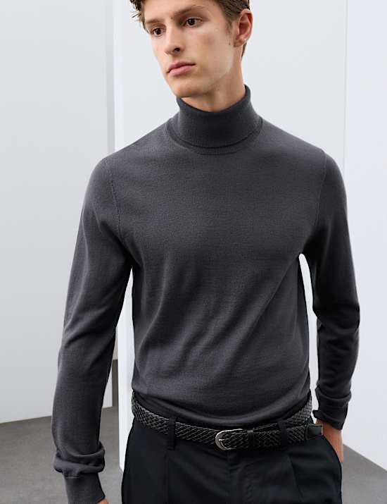Pure Extra Fine Merino Wool Roll Neck Jumper