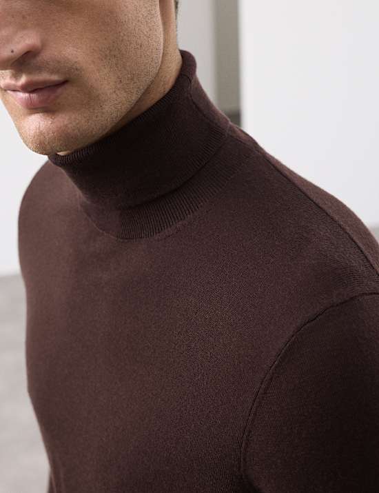 Πουλόβερ με γυριστό λαιμό από extra fine μαλλί Merino