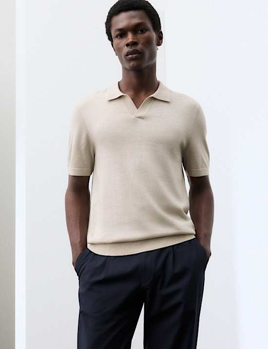 Pure Extra Fine Merino Wool Knitted Polo Shirt