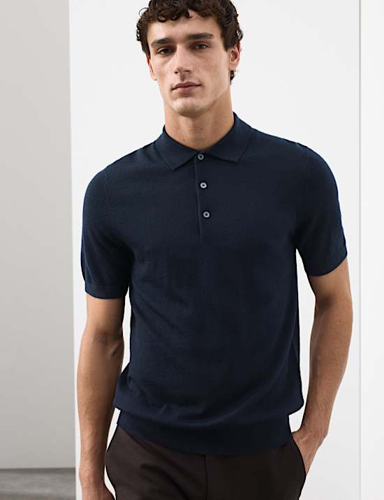 Pure Extra Fine Merino Wool Knitted Polo Shirt