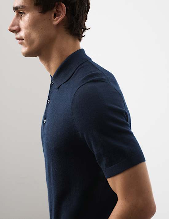 Pure Extra Fine Merino Wool Knitted Polo Shirt